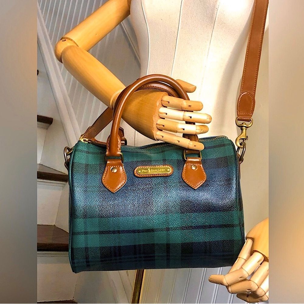 RALPH LAUREN Black Watch Plaid Top Handle Speedy 25 Crossbody Bag